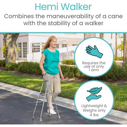 Vive Hemi Walker for Seniors - Narrow for Small & Tight Spaces, Ultra Lightweight, One-Handed Folding Walker, Foldable, Works as Chair Stand Assist Aid Grab Bar for Elderly - Sit to Stand Side Cane