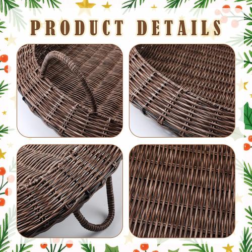 22 Inch Oversized Round Woven Basket Christmas Woven Serving Tray Round Rattan Effect Decorative Basket for Fruit Bread Storage Multipurpose Kitchen Holder Material for Home Organization