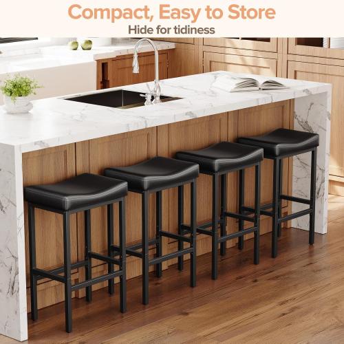 24 Inch Counter Height Bar Stools Set of 2, Compact Counter Stools for Small Spaces, Premium Faux Leather Barstools with Right-Sized Saddle Seat & Metal Legs, 15-Minute Easy Assembly, Black