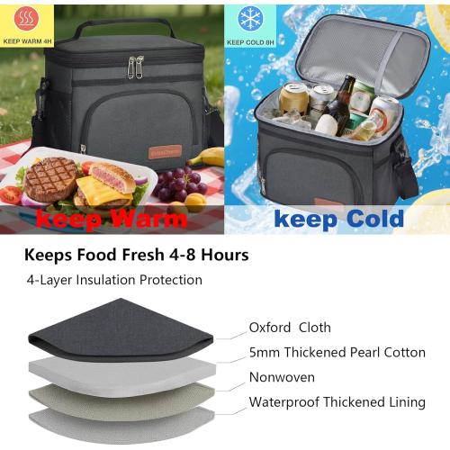 Joingo Insulated Lunch Bag for Women/Men - Reusable Lunch Box for Office Picnic Hiking Beach - Leakproof Cooler Tote Bag Organizer with Adjustable Shoulder Strap for Adults - Black