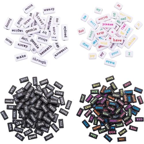 Crafans 200Pcs Rectangle Acrylic Beads with Inspiration Word 2 Sizes 4 Styles Letters Phrase Alphabet Beads with Word for Fathers Day Craft Gift DIY Jewelry Making Supplies