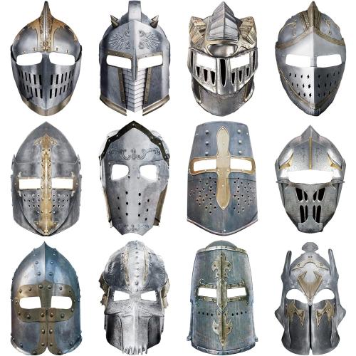 Frienda 12 Pcs Knight Masks for Kids Medieval Party Decor Paper Knight Helmets Masquerade Mardi Gras Mask Costume Gift Accessories