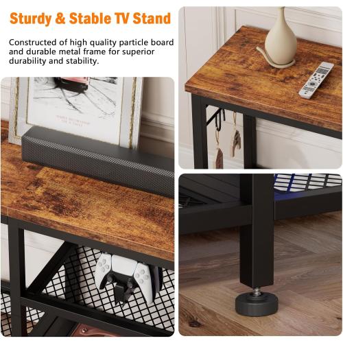 Furologee TV Stand for TVs up to 55 Inch, Entertainment Center with Open Storage Shelves, Media Console Table with Soundbar Shelf for Living Room, Bedroom, Rustic Brown