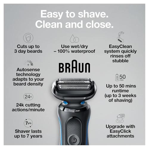 Braun Series 5 5049cs Electric Shaver with Charging Stand, Beard Trimmer, Face Shaver, Wet & Dry, Rechargeable, Cordless Foil Shaver, Blue