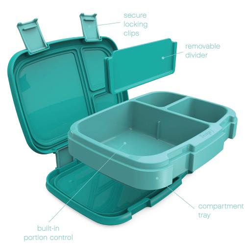 Bentgo Fresh Leak-Proof Bento Lunch Box, 4 Compartments, BPA-Free | Removable Divider, Portion Control, Durable Outer Shell, Microwave & Dishwasher-Safe Tray, BPA-Free (Aqua)