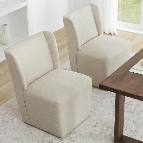 Upholstered Dining Chair with Casters, Wingback Modern Side Armless Deskchair with Rollers for Diningroom Bedroom Livingroom Reading Room
