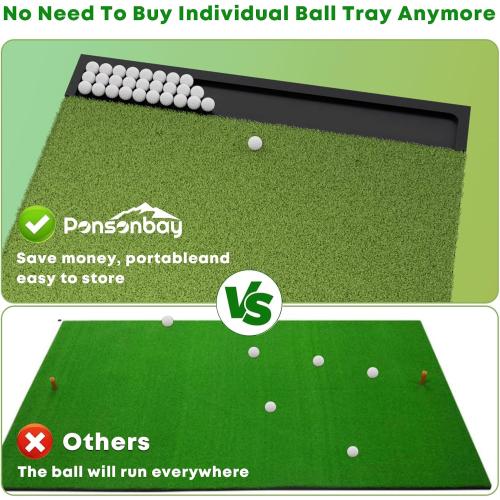 Integrated 5x4ft 6x4ft & 6x5ft 26mm-31mm Golf Mat with Ball Tray, Thickening Golf Mats Practice Outdoor & Indoor Artificial Turf Matt with 3 Tees