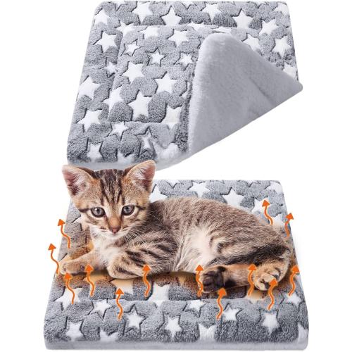 VitalCozy 2 Pack Self Warming Cat Mat Self Heating Pad Bed Reversible Machine Washable Reflects Body Heat Warm Thermal Pet Pad Crate Blanket for Feral and Indoor Cat (Star,17'' X 17'')