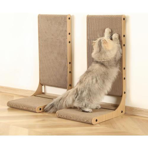 Zakkart 2-Pack Cat Scratching Board, 25.6'' Tall Cardboard L Shape Vertical Cat Scratchers for Indoor Cats, Cat Scratching Post for Wall and Couch, Large