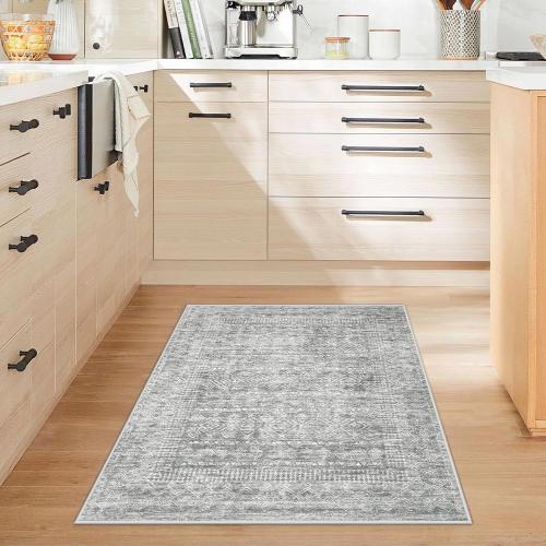 Washable Area Rug 2x3: Moroccan Entryway Rug Geometric Farmhouse Boho Throw Rug Non Slip Low Pile Soft Indoor Doormat for Entrance Bedroom Kitchen Hallway (Grey,2x3)