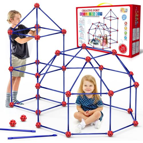 Fort Building Kit for Kids,STEM Construction Toys, Christmas & Birthday Gift for 4 5 6 7 8 9 10 11 12 Years Old Boys and Girls,Ultimate Creative Set for Indoor & Outdoors Activity,140 Pcs,Original