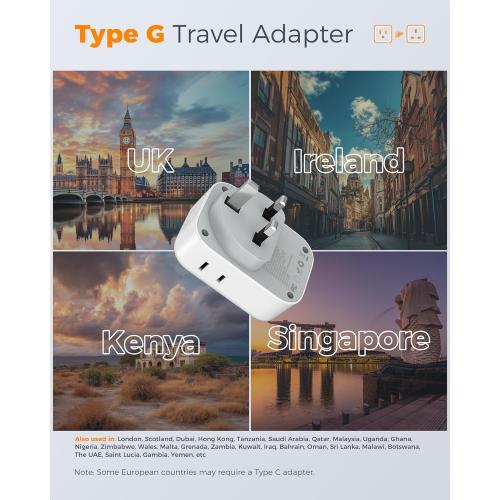 UK Adapters for Travel 2 Pack, TESSAN Type G US to UK Plug Adapter with 4 Outlets 3 USB Charger(1 USB C Port), Power Adaptor for USA to Ireland Scotland Dubai Hong Kong England British Kenya London