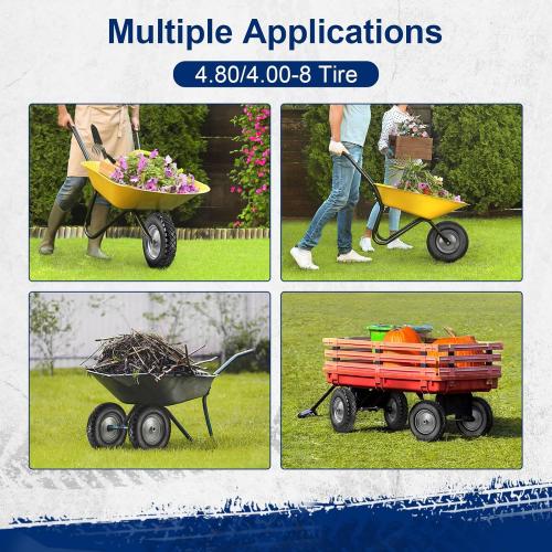 MaxAuto Wheelbarrow Tires 4.80 4.00-8 Flat-Free 4.80/4.00-8 Tire and Wheel w/Grease Fitting, 3 Centered Hub, 3/4 Bearings, 4.80 4.00-8 Tire for Hand Truck, Trolley, Garden Cart, Wagons, Gray