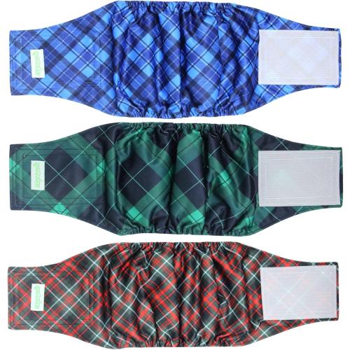 wegreeco Washable Male Dog Belly Band (Stylish Pattern)- Pack of 3 - Washable Male Dog Belly Wrap, Dog Diapers Male (Blue, Green, Red Plaid, XL)