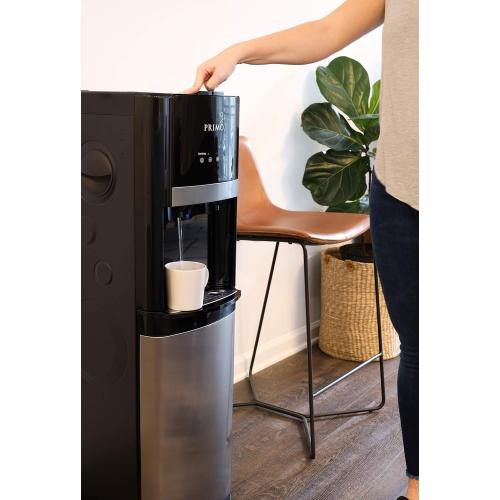 Primo Bottom-Loading Self-Sanitizing Water Dispenser - 2 Temp (Hot-Cold) Water Cooler Water Dispenser for 5 Gallon Bottle w/Child Safety Lock, Black and Stainless Steel