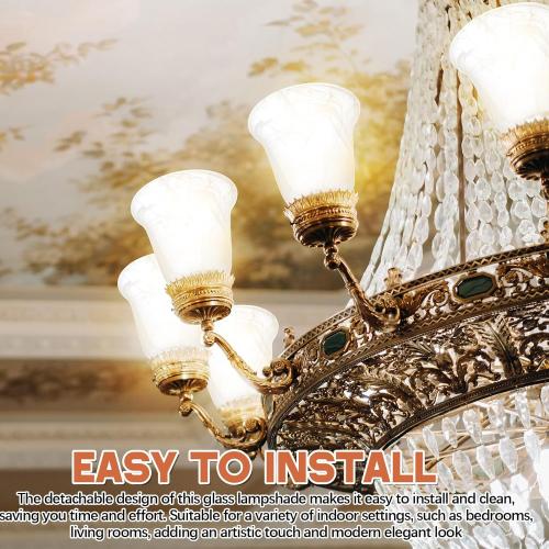 6 Pcs Bell Shaped Glass Lamp Shade E26 Replacement Globe Ceiling Fan Light Cover with 1-5/8'' Fitter Opening for Chandelier Wall Sconce Pendant Light Bathroom Vanity Fixture (White Alabaster)