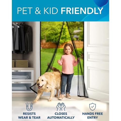 FLUX Magnetic Screen Door - Self-Closing, Pet-Friendly, Durable Polyester Mesh Screen Door with Powerful Magnetic Attachments, Keeps Bugs Out, Fits Sliding Doors and Standard Doors up to 36 x 78