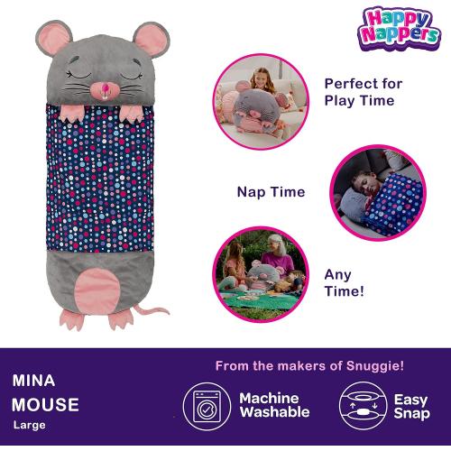 Happy Nappers: Pillow & Sleepy Sack: Large - Mouse - 66 x 30, 2-in-1: Plush Animal Opens Into Sleeping Bag, Soft Play & Nap Character, Kids 3