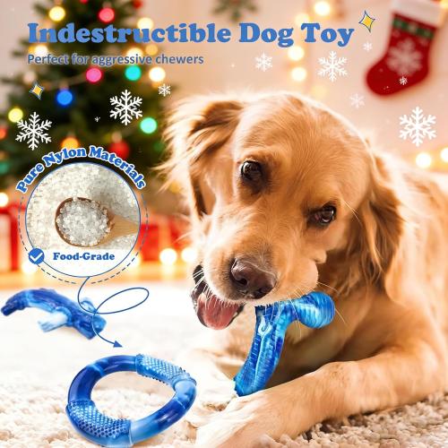 Furdog 3Pack Dog Toys for Aggressive Chewers Dog Chew Toy Tough Dog Toys to Keep Them Busy Bacon Flavor Teething Chew Toys & Dental Health for Large Medium Small Breeds (Blue)