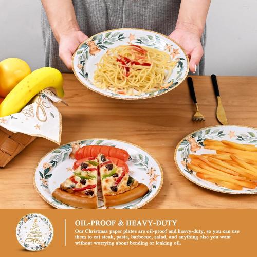 Homlouue 200 Pcs Christmas Paper Plates and Napkins, Christmas Tree Gold Plates and Napkins Disposable, Christmas Dinner Plates and Napkins Serve 50 Guest, Christmas Party Table Decorations