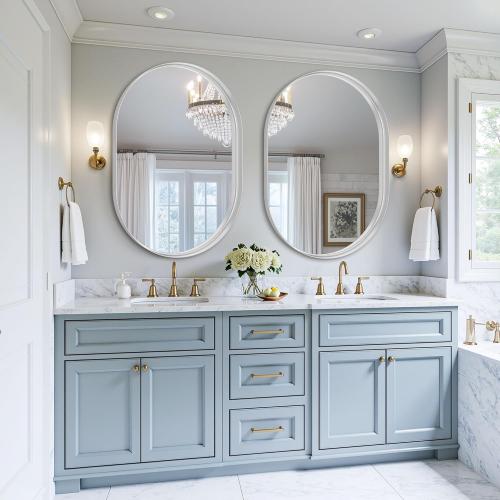 Oval Bathroom Mirror, 22x30 Inch White Oval Wall Mirror with Metal Deep Frame, Mirrors for Wall Decor, Vanity, Entryway, Living Room, Horizontally/Vertically