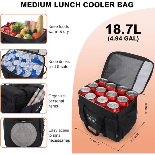 18L Small Insulated Cooler Bag Soft Sided Portable Collapsible ice Cooler for Beach, Camping, 24-Can, Leakproof