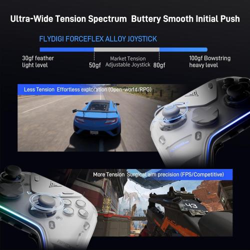 FLYDIGI Apex 5 Wireless PC Controller, Forceflex Joystick 2.0, ForceAdapt Trigger, 3ms Ultra-Low Latency, RGB Light Bar, Full-Color LCD Display,1500mAh Battery PC/NS/Android/TV (No Xbox/PS)