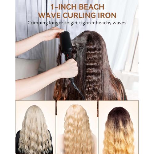 ANWA Double Barrel Hair Waver Crimper Tool, 1 Inch (25mm) Wavy Hair Crimper Iron for Women Beach Waves, Ceramic Deep Beach Wave Curling Iron Black***