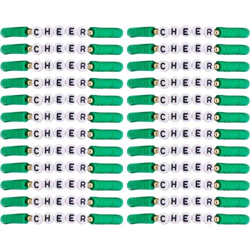 Cooluckday Cheer Bracelets for Team Cheer Gifts Bulk for Team Cheerleader Gifts Set for Women Stackable Clay Y2k Friendship Bracelets for Women