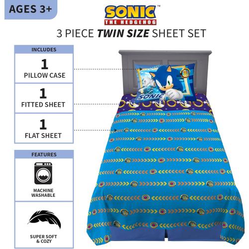 Franco Kids Bedding Super Soft Microfiber Sheet Set, Twin, Sonic The Hedgehog, Anime