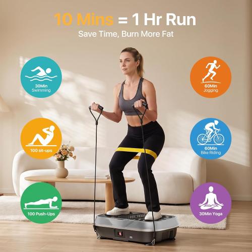 Vibration Plate Exercise Machine for Lymphatic Drainage, 10 Preset Modes & 200-Level Vibrating Platform for Whole Body Fitness, Bluetooth Audio, Home Gym Shake Plate with Resistance Bands