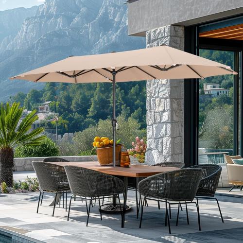 GREEN PARTY 13ft Rectangle Patio Umbrella, Double Sided Outdoor Table Umbrella with Crank & 1.5 Pole, Large Market Umbrella for Poolside Garden Deck Backyard, Beige