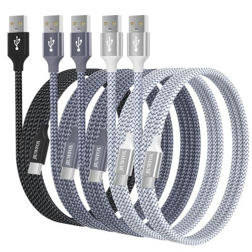 JIUWFOX USB to USB C Cable, (5-Pack, 3/3/6/6/10 ft) Fast Charging Type C Charger Cord for iPhone 17 16 15, Galaxy S25 S24 A17 A16, Pixel 10 9 and More