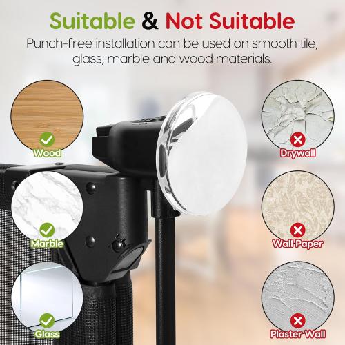 No Drill Baby Gate for Stairs No Bottom Bar, 34-55” Punch Free Dog Gate with Large Walk Thru Door, Mesh Dog Gate for The House, Swing & Dual Openings, No Drilling Pet Gates for Doorways, Black