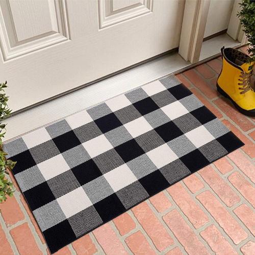 MUBIN Buffalo Plaid Rug 2X3 ft Outdoor Black and White Checked Rug Cotton Reversible Hand-Woven Indoor Washable Entryway Front Porch Decor Rugs for Layered Welcome Front Door Mats