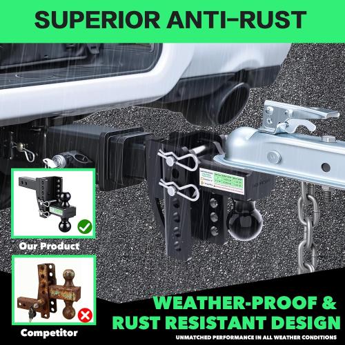Adjustable Trailer Hitch for 2 Inch Hitches Receiver, Extra Heavy Duty 22,000 LBS Towing Weight, 2'' & 2-5/16'' Tow Dual Ball, 4'' Drop/Rise, Bulletproof Pin Lock, Anti Rust, Anti Rattle, Black