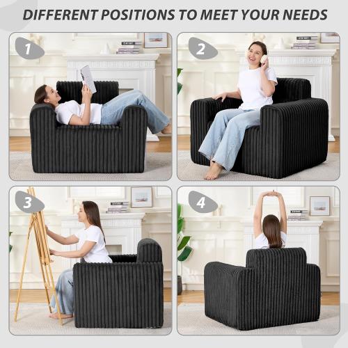 lilanoon Giant Bean Bag Chair for Adults, Non-Slip Floor Sofa with High Backrest & Wider Armrest, Upgrade Whole Sponge Bean Bag Sofa Couch for Bedroom Living Room(Large,Black,Stripe Plush)