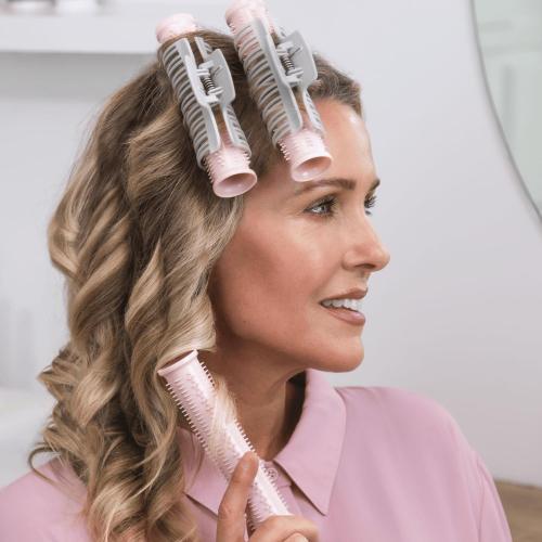 CALISTA Ion Hot Rollers for Short Hair | Hair Roller Clips Included | Heats to 230°F | Dual Voltage | Add Hands-Free Curls, Waves, and Volume (Pink Verbena, Short - 12)