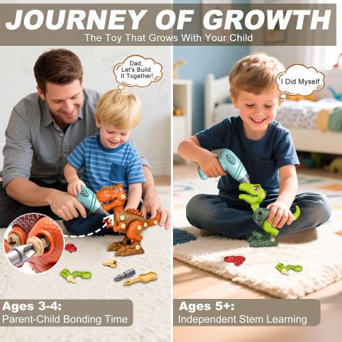 Laradola Dinosaur Toys for 4 5 6 7 8 Year Old Boys, Take Apart Dinosaur Toys for Kids 3-5 5-7 STEM Construction Building Kids Toy with Electric Drill, Party Birthday Gifts