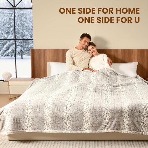 Bearhug Electric Blanket Heated Blanket King Size 100x 90 Dual Controllers Heating Blanket Gift Reversible Faux Fur & Sherpa,10 Heating Levels, ETL, Machine Washable, Over-Heat Protection*** GREY***