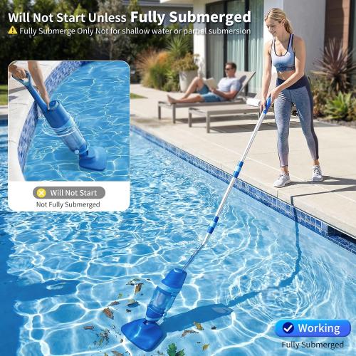 Cordless Pool Vacuum for Inground & Above Ground Pools: 23.8 GPM Powerful Stable Suction, Telescopic Pole up to 90.6, 60-Min Runtime, Extra-Large Filter & Rechargeable Pool Cleaner for Spas/Hot Tubs
