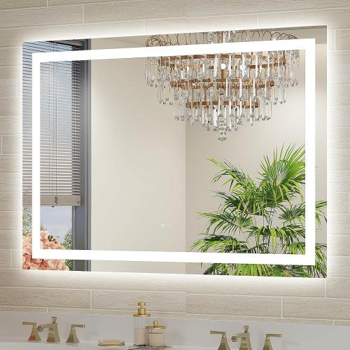 40x28 LED Bathroom Mirror with Lights, Front and Rear Lighting, Tempered Glass, Dimmable, Multiple Light Modes, Anti-Fog Lighted Bathroom Vanity Mirror for Wall, Memory Function