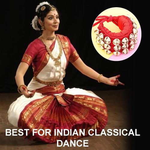 Dancing Bells Ghungroo Pair Indian Classical Dance Accessories with Colored Cushion Pad Best Dance Metal Brass Anklets Bells Ghunghroo Pad (Red, Triple Line)