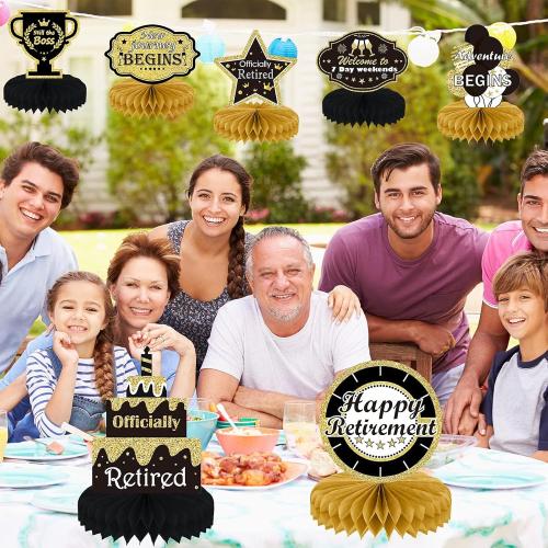 Retirement Party Decorations Gold Retirement Party Centerpiece Honeycomb Glitter Table Decorations Toppers for Happy Retirement Party Supplies Man and Women