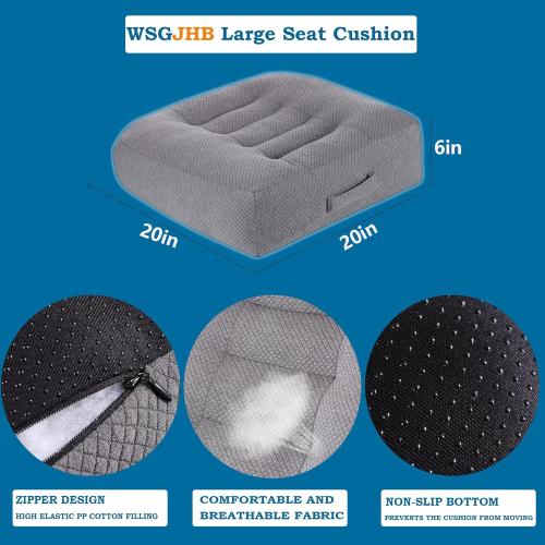 WSGJHB Large Seat Cushion, Extra Thick Booster Seat Cushions for Office Chairs Long Sitting Office Workers, Car Drivers, Relieves Back Pain, Breathable, Anti-Slip, 20x20x6 inchs, Gray