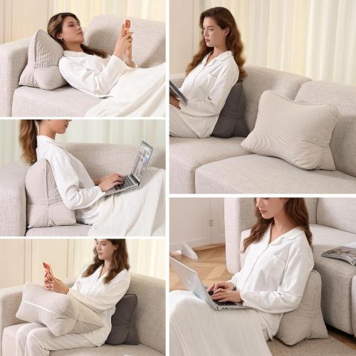 Pat. Pend. Corduroy Lumbar Support Back Pillow for Watching TV, Reading & Gaming, Ergonomic Triangle Support Cushion for Sofa, Armchair & Bed Sitting, Removable Washable Cover, Beige Gray