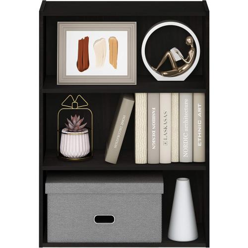 Furinno PASIR Book Shelf, 3-Tier Bookshelf, Storage Shelves Bookcase, 9.7 x 23.7 x 31.5, for Living Room, Bedroom, Home Office, Espresso