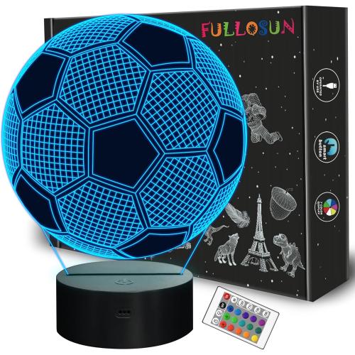 FULLOSUN Kids Night Light Soccer 3D Optical Illusion Lamp with Remote Control 16 Colors Changing Football Birthday Xmas Valentine's Day Gift Idea for Sport Fan Boys Girls
