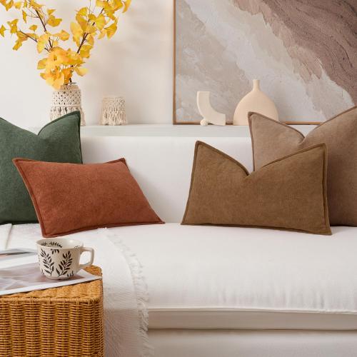 Kevin Textile Soft Waterproof Pillow Covers 12x20 Inch 2 Pack, Brown