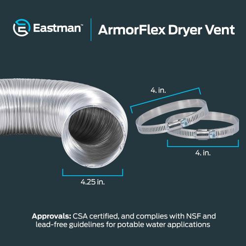ArmorFlex Dryer Vent, Flexible Aluminum Duct with Clamps, Semi-Rigid